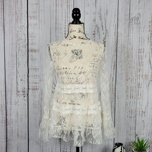 NWT leela & lavender Cream Sheer Lace Cowgirl Western Chic Flowy Blouse Tunic
